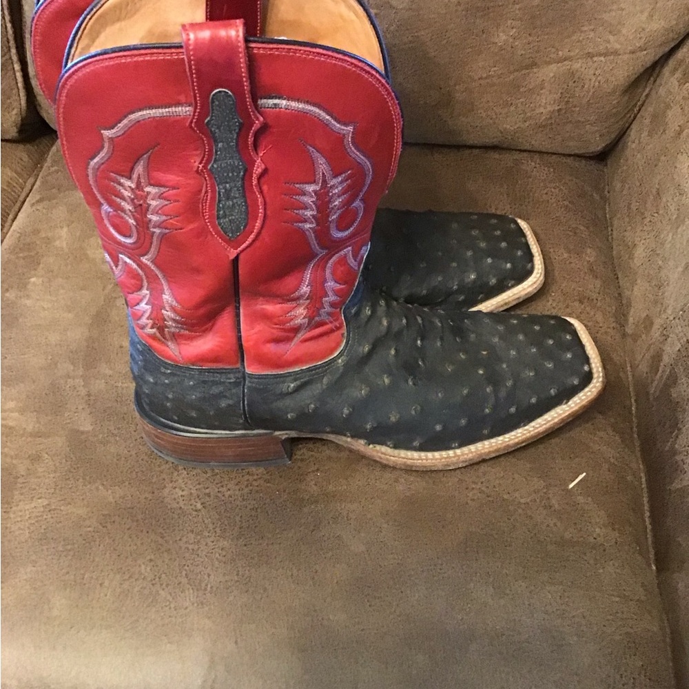 Tony Lama Red and Black Ostrich Boots